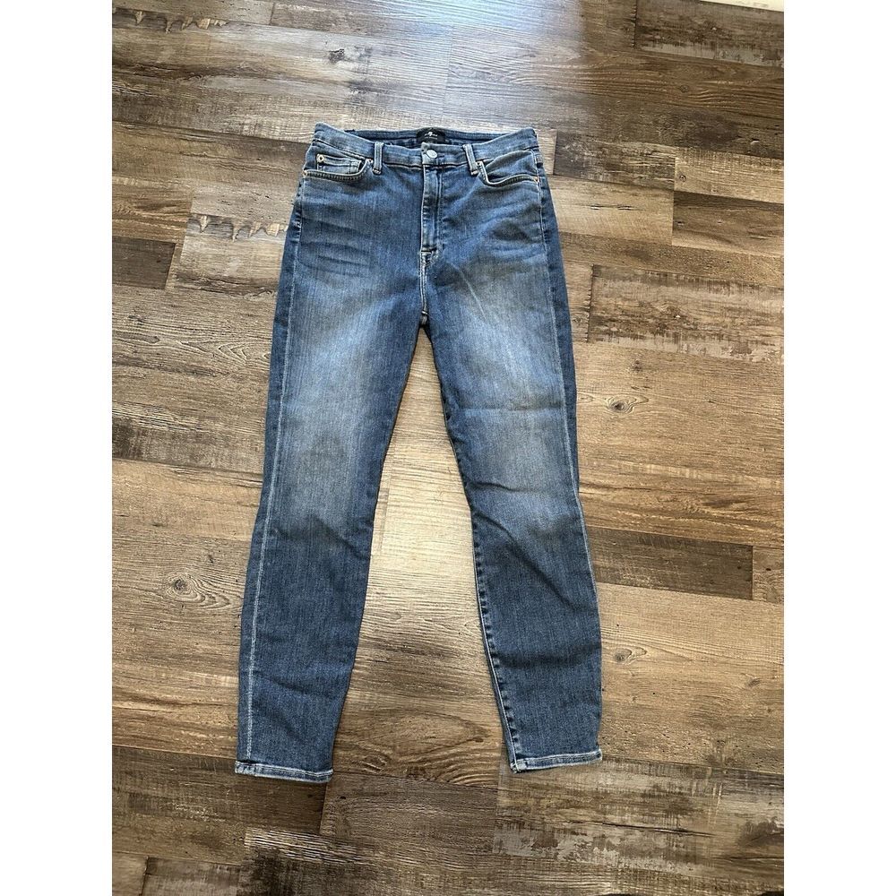 7 For All Mankind Womens Straight Leg Jeans 28" W -  Blue Wash Mid Rise